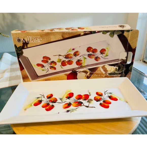 Gourmet Village Bruschetta Tomato Vine Rectangular Ceramic Platter - Picture 1 of 5